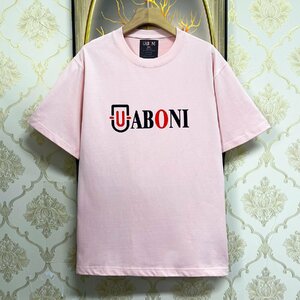 人気EU製＆定価2万◆UABONI*Paris*半袖Tシャツ*ユアボニ*パリ発◆エジプト綿 薄手 快適 ソフト ロゴ カットソー スウェット 個性 夏 M/46