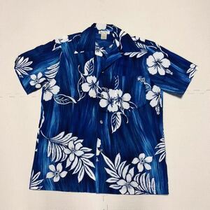 MADE IN HAWAII 半袖シャツ アロハシャツ ガラシャツ メタルボタン S 青 花