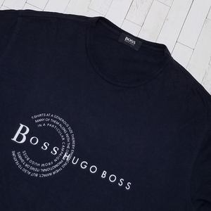 ◎ HUGO BOSS ヒューゴ ボス/ 半袖 BIGプリントロゴ クルーネック Tシャツ カットソー　SIZE： 海外サイズ S　ブラック