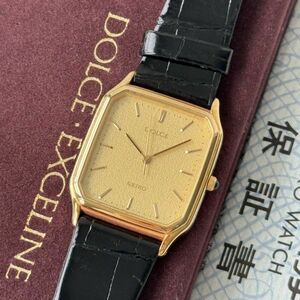 外観美品 ◆ セイコー ドルチェ SEIKO DOLCE 18KT クォーツ 腕時計 8N41-5150 ケース付き メンズ ウォッチ 総重量約33.4g 純正革ベルト