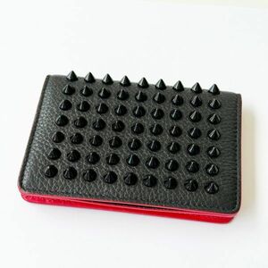  beautiful goods * Christian Louboutin Christian Louboutin card-case studs black red leather men's lady's card-case 