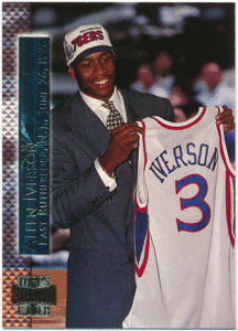 * Allen Iverson NBA 1996-97 Topps Stadium Club RC Rookie Shining Moments rookie card a Len * Aiba -son