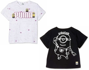 Puma Mini on z collaboration Kids short sleeves T-shirt 2 pieces set 128 white black Minions for children girl Junior postage 370 jpy 