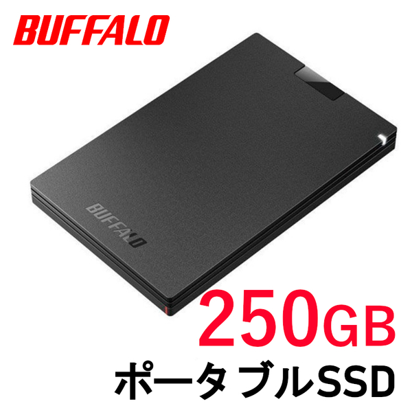 ■送料無料■美品■　BUFFALO　外付け ポータブル SSD　250GB　■ Win/Mac/PS5/PS4対応 USB3.2(Gen1) コンパクト＆軽量/耐衝撃/耐振動/高速