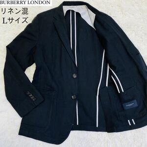  beautiful goods Burberry London cotton linen tailored jacket L size BURBERRY LONDONnoba check spring summer Anne navy blue black men's 