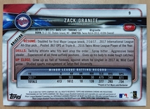 ★RC ルーキー ZACK GRANITE BOWMAN 2018 #9 MLB メジャーリーグ ROOKIE CARD ザック グラニット MINNESOTA TWINS ミネソタ ツインズ_画像2