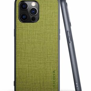 iPhone14ケース 生地パターンレザー高級に保護純色スマホケースiPhone14 5G (Green)