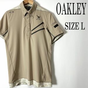 OAKLEY オークリー 半袖 スカル刺繍 ロゴ刺繍 ポロシャツ ゴルフウェア ベージュ L