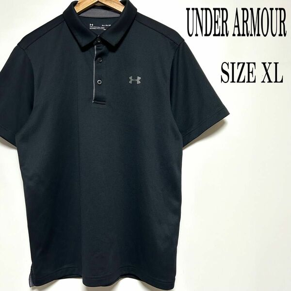 【美品】UNDER ARMOUR アンダーアーマー ワンポイントロゴ ポロシャツ ゴルフウェア ブラック XL