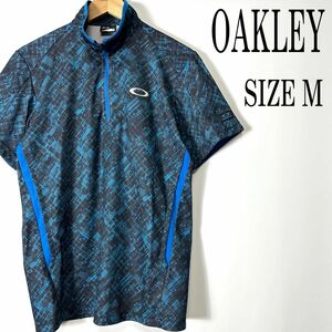 【美品】OAKLEY オークリー 半袖 ロゴ刺繍 ハーフジップ ポロシャツ ゴルフウェア M