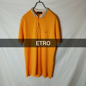 1スタ １円スタート ETRO ポロシャツ オレンジ 鹿の子 XL エトロ 半袖ポロシャツ半袖 エトロ ストライプ 古着