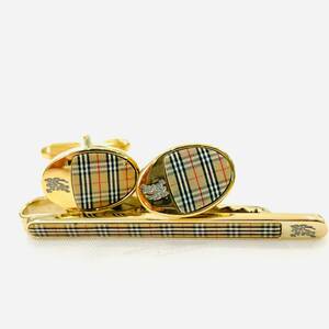 1 иен ~*[ превосходный товар ]BURBERRY Burberry булавка для галстука * запонки комплект Gold noba проверка мужской Y2405-330