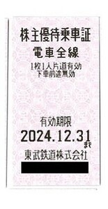 東武鉄道株主優待乗車証【切符型】10枚 　2024年12月31日まで