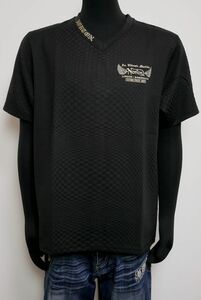 新品 Norton ノートン スクエアジャガードVネックTシャツ 黒L 242N1032 トップス 半袖