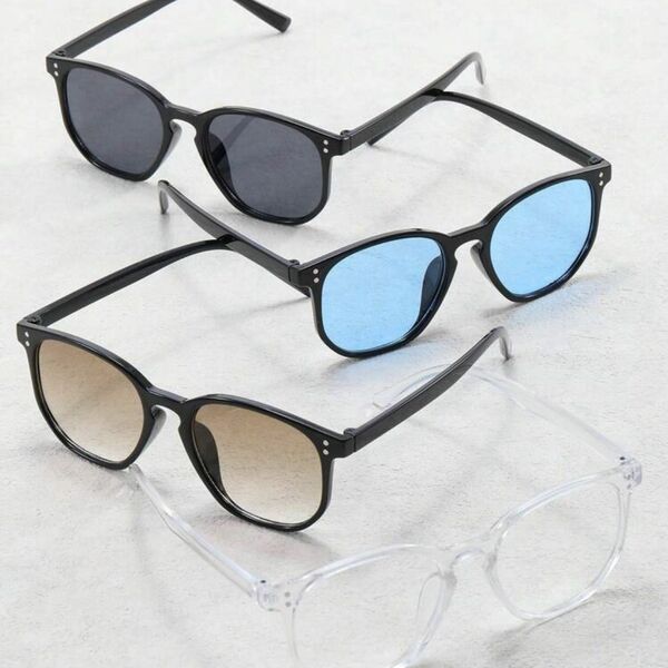 【新品】カラーサングラス ブルー オシャレ メガネ 眼鏡 ケース付 UVカット 反射防止 ボストン スクエア 大人用 メンズ レディース kh-z-1