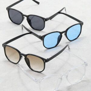 【新品】カラーサングラス ブラック オシャレ メガネ 眼鏡 ケース付 UVカット 反射防止 ボストン スクエア 大人 メンズ レディース kh-z-3