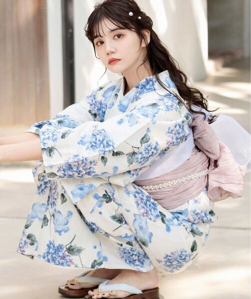 dita 浴衣 湊色の水彩紫陽花 浴衣・下駄 2点セット