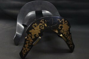 ^v flower butterfly . map gold lacqering saddle . writing . many river structure . harness Edo tree, black lacquer, gold lacqering 36.5×41×26cm 2.26. armour / armour / armor ^v