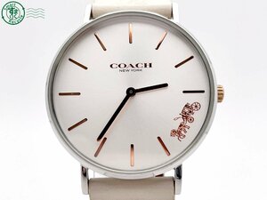 2406600804　＃ COACH コーチ CA.120.7.14.1594 クォーツ QZ 2針 アナログ 腕時計 シルバー文字盤 スケルトン 純正ベルト リュウズ固着あり