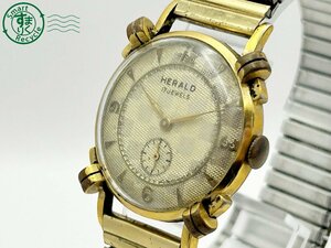 2406601197　◇ HERALD ヘラルド 手巻き 17石 スモセコ ゴールド ラウンドフェイス メンズ 腕時計 中古