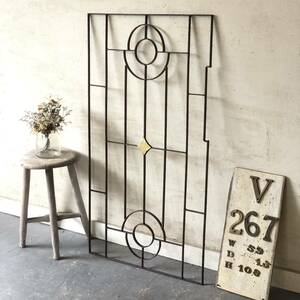 V267!W59×H108 large antique iron fence gardening car Be . old iron . lattice iron Vintage gate store furniture ftg