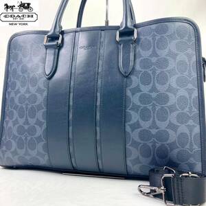 1 jpy [ beautiful goods ]COACH Coach signature F67368 PVC× leather 2WAY shoulder bag handbag business bag navy 