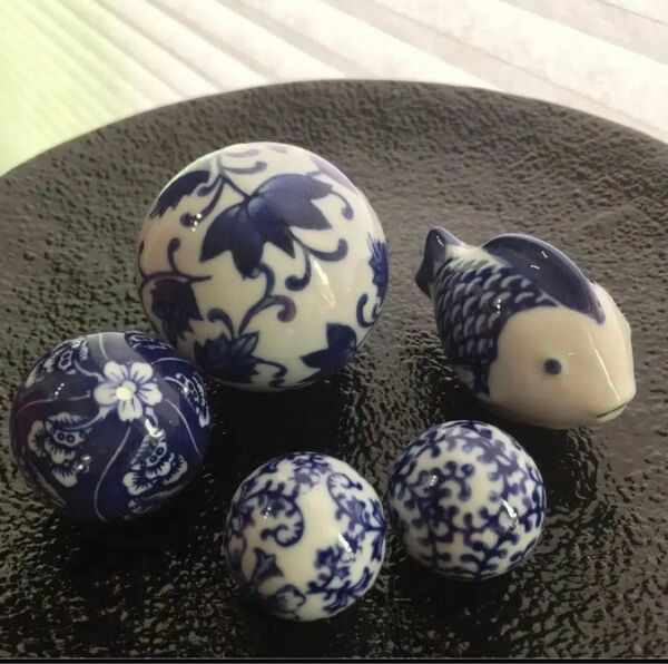 *浮球* 5点 陶器 浮き球 浮き玉 置物 メダカ鉢 ビオトープ 花手水