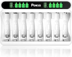 POWXS 電池 単3 単4 充電器 急速電池充電器 LCD液晶ディスプレイ ニッケル水素/ニカド 単三充電池/単四充電池に対応で
