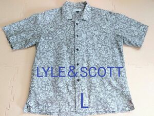 LYLE＆SCOTT BLACK LABEL - L メンズ オープンカラー シャツ アロハ柄 花柄 半袖 綿×麻 グレー×白 