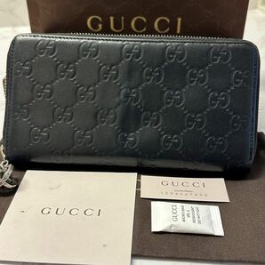 新品同様！ グッチ GUCCI 財布 長財布 シマレザー GG金具 ラウンドファスナー