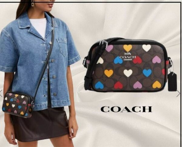 最終値下げ【新品未使用】COACHアウトレットミニ ジェイミー カメラ バッグ・シグネチャー キャンバス・ハートプリントCO941