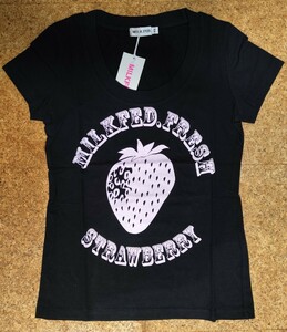 500円〜 milkfed. ミルクフェド 新品 Tシャツ S/S TEE strawberry サイズ XS BLACK ブラック 黒 苺 プリントTシャツ 半袖Tシャツ 日本製