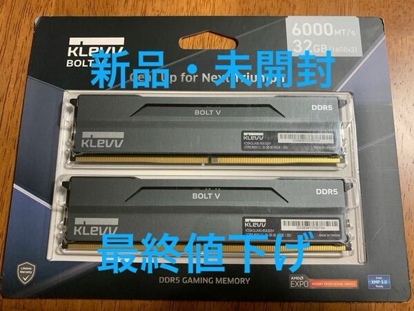 (新品未開封)ESSENCORE KLEVV BOLT V DDR5-6000 16GBx2 hynix製 メモリチップ採用