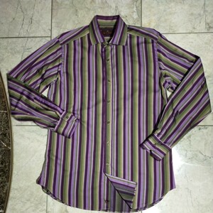 [ ultimate beautiful goods ] Etro multi stripe shirt wide color car bdo Hem button [ETRO] stamp entering 40 made in italy