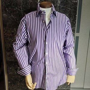 [ ultimate ultimate beautiful goods ] Etro stripe shirt vi o-la( purple color ) ×lila( light purple color ) collar cuffs * front peiz Lee pattern piping 41 Milano