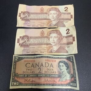 カナダ CANADA 旧紙幣 ２ドル ◆1954年エリザベス女王／エリザベス2世 カナダの鳥 