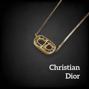 Christian dior クリスチャンディオール ネックレス ペンダント ラインストーン CDロゴ ビジュー ロゴ ヴィンテージ 高級 ゴールド 934