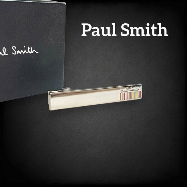 【美品】 Paul Smith ポールスミス ネクタイピン ロゴ メンズ スーツ ネクタイ 箱付き ヴィンテージ ストライプ シルバー マルチカラー 946