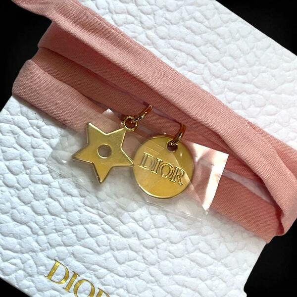 【未使用品】 Christian Dior クリスチャンディオール チョーカー ネックレス ペンダント ロゴ 星 スター プレート 紐 ピンク ゴールド 947