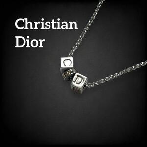 【希少】 Christian dior クリスチャンディオール ネックレス ラインストーン ビジュー キューブ 刻印 サイコロ リング 3連 シルバー 966