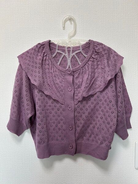 グレイル GRL ダスティピンク 透かし編み フリル襟 ニット トップス S gn50