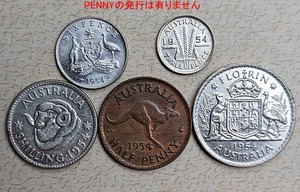◎ オーストラリア 1954 5種　年号揃いシリーズ 11/12　3pence Rare coin