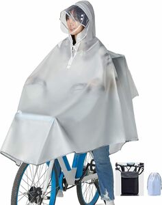 [Facecozy] 男女兼用 レインコート 自転車 二重ツバ 自転車用 レインコート レディース 反射テープ付きレインポンチョ 