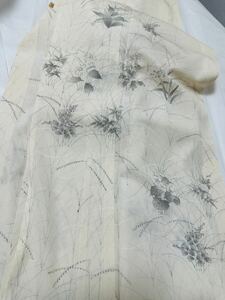 日舞家所蔵品★【珠玉新品】夏物 京染工芸染匠「菱健 桐壺」謹製 132万「竪絽 小熊高級絽」手描き友禅「里花文様」白地★身丈161裄68