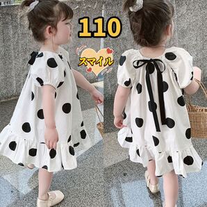 キッズワンピース ドット リボン ふんわり 女の子夏物服110