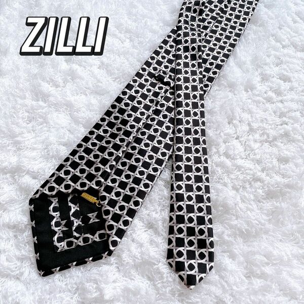 美品　【美品】高級ネクタイ　ZILLI ジリー　ブラック　総柄　 ネクタイ 柄
