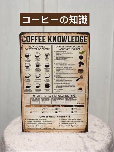 コーヒーの知識 金属プレート 看板