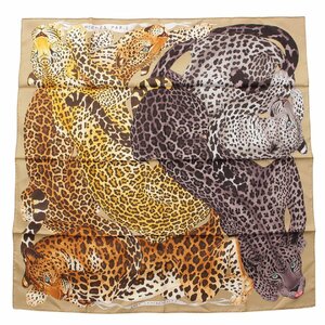 【エルメス】Hermes　カレ90 シルク スカーフ Lazy Leopardesses レイジー レオパード ベージュ 【中古】【正規品保証】208897