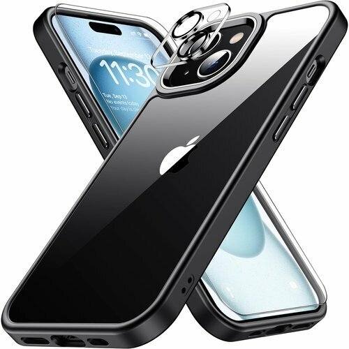 iphone15 用 ケース ブラック 耐衝撃 レンズ GS認証 スマホケース カバー 6.1インチ XIWXI 140