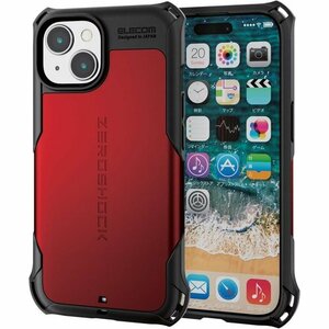 エレコム iPhone15 ケース ZEROSHOCK ストラップホール付き レッド PM-A23AZERORD 208